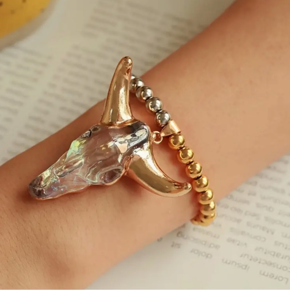 NEW! Boho Western steer gold iridescent alloy bracelet
